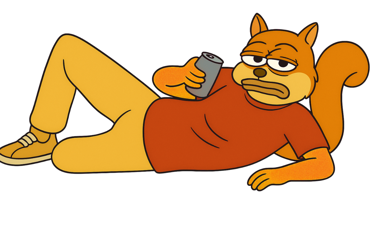 Squepe laying on his side and smiling.